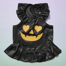 PETSIN 1pc Pet Cat & Dog Black Heart Expression Printed Satin Ruffle Hem Sleeveless Dress For Halloween - Multicolor - View 4