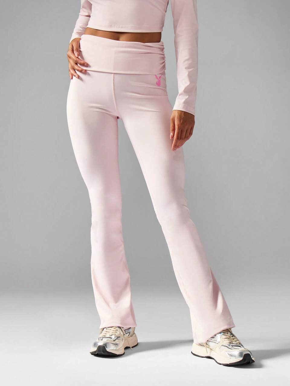 Missguided x Playboy High Waisted Flared Leggings With Folded Waistband