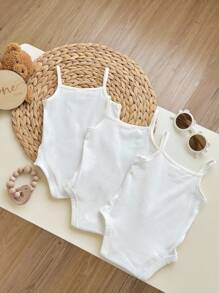 SHEIN Baby Girl Casual Knitted Solid Color Bodysuit Camisole  3pcs/Set With Snaps
