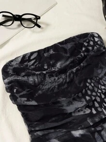 INAWLY Plus Size Minimalist Print Strapless Dress - Black - View 3