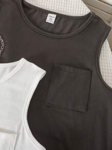 Back To School Fashion 4pcs/Set Big Girl Casual Knit Round Neck Camisole, Mist Blue, Milky White, Light Gray, Dark Gray, Spring/Summer Boys Sleeveless Tops Boys Summer Tank Tops Boys Tank Tops - Multicolor - View 6
