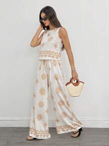 SHEIN Tall Bộ 2 áo không tay và quần dài rộng rãi cho nữ - Nhiều màu - Xem 6