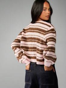 MISSGUIDED Cardigan lasco con fiocco frontale a righe, maglione in maglia soffice per l'autunno/inverno, aperto davanti, con chiusura a nastro, capo di moda autunnale di - Multicolore - Visualizzare 2