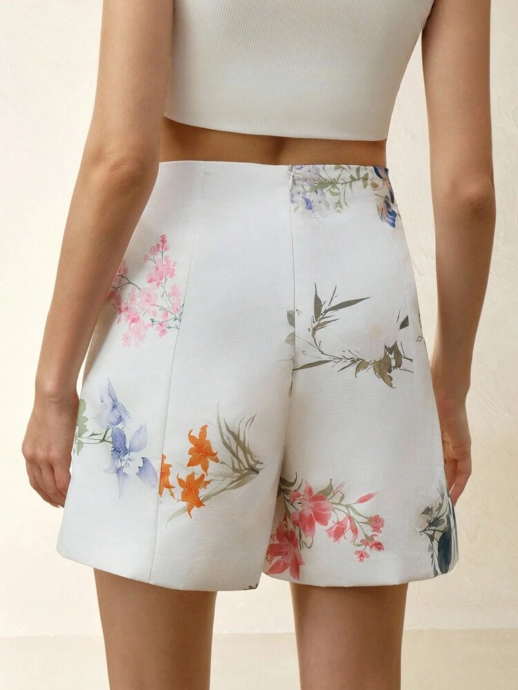 Damen Lässig Shorts mit weitem Bund und Blumenmuster für den Urlaub