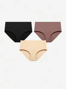 LUVLETTE Plus 3-Pack Airy Cotton Basics High-Waist Briefs Women Underwear Panties Set-Earthy Comfort - Multicolor - View 5
