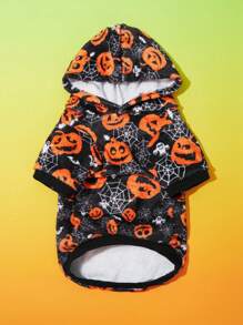 PETSIN 一件宠物万圣节南瓜蜘蛛连帽法兰绒连帽衫 - 彩色 - 查看 1