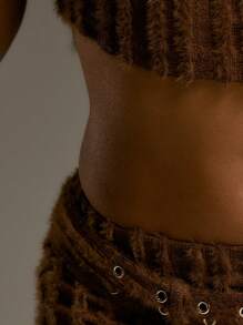 MUSERA 露背围脖扣短款上衣和迷你裙 Co Ord 西部乡村秋季街头服饰节日优雅 Y2k 性感可爱 90 年代波西米亚风中西部 - 咖啡棕 - 查看 6