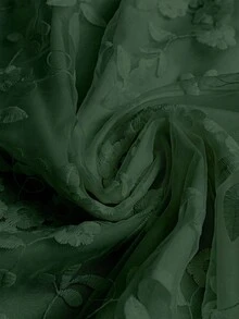 SHEIN LUNE Kemeja Wanita Ukuran Besar Kasual Warna Polos Bordir Bunga Kerah Berlekuk Pakaian Musim Gugur - Dark Green - View 5