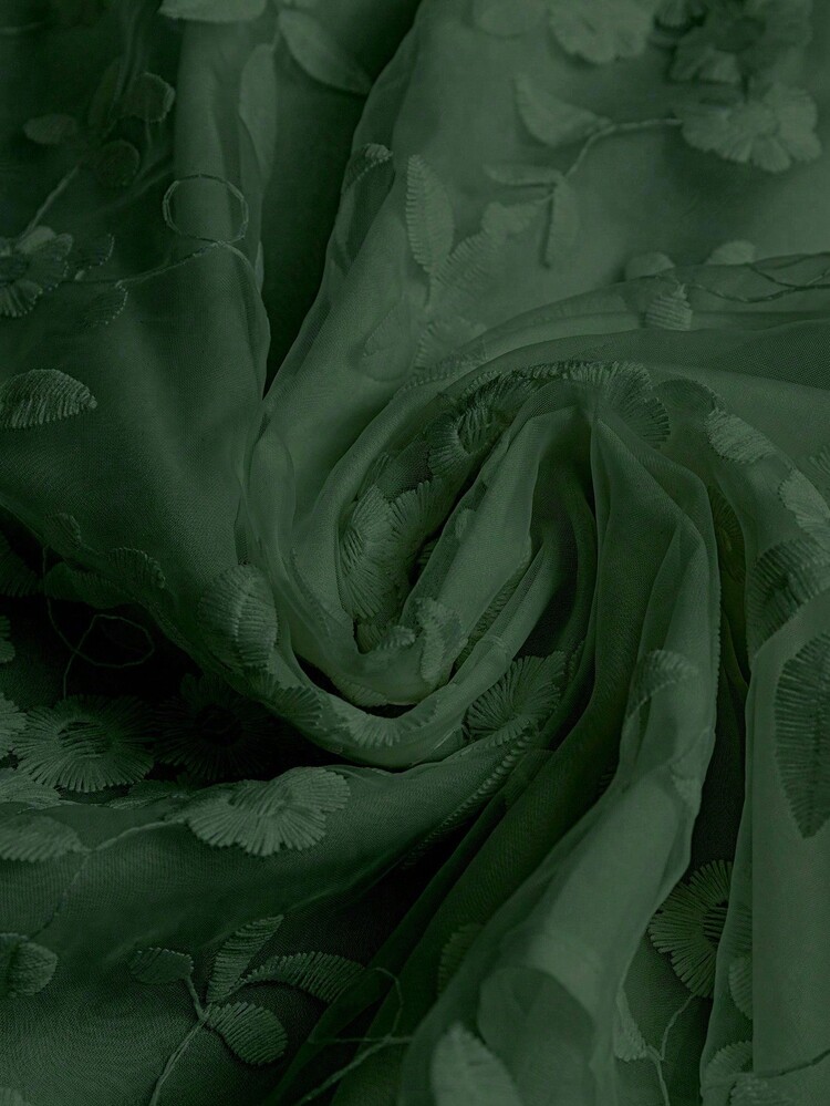 SHEIN LUNE Camisa de talla grande con cuello con muesca, unicolor y bordado floral - Verde Oscuro - Añade 5