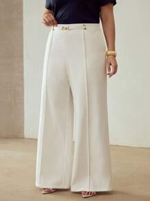 MOTF PREMIUM PLUS SIZE PINTUCK SLANT POCKET SUIT PANTS WINTER FALL AUTUMN - White - View 3