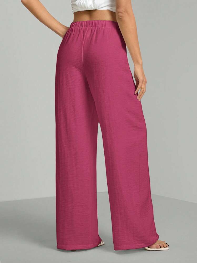 SHEIN Tall Loose Cotton Drawstring Waist Trousers In Textured Crinkle Fabric - Burgundy - View 2