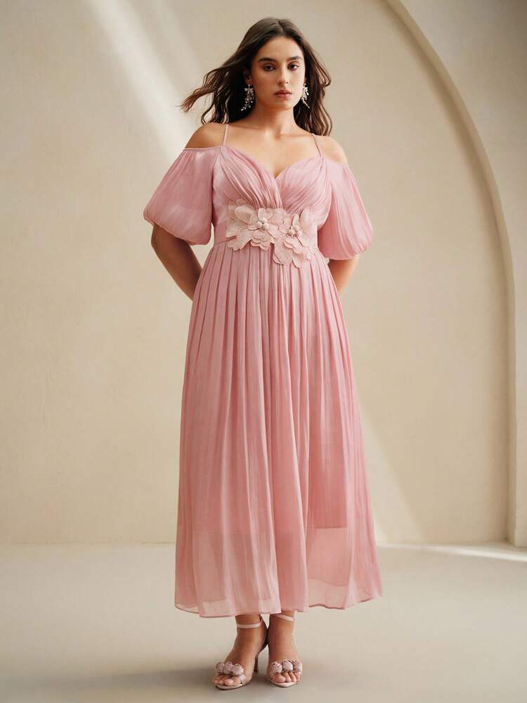 Elegant Shoulder-Baring Rhinestone Accent Slim Fit Waistline Dress For Women