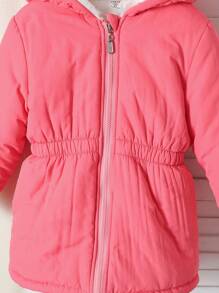 女童休闲时尚加厚双层红色束腰羽绒服，秋冬流行单品，少女冬季外套，保暖冬装，毛绒冬装，粉色少女秋季外套 - 玫紅色 - 查看 4