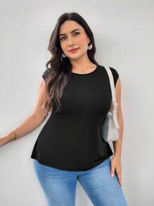 Firerie 1 件女士加大码镂空后背简约T恤休闲度假 - 黑色 - 查看 2