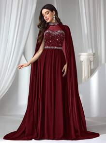 Coutiva 女士水钻与人造珍珠装饰正式晚礼服（大量装饰） - 紅色 - 查看 5