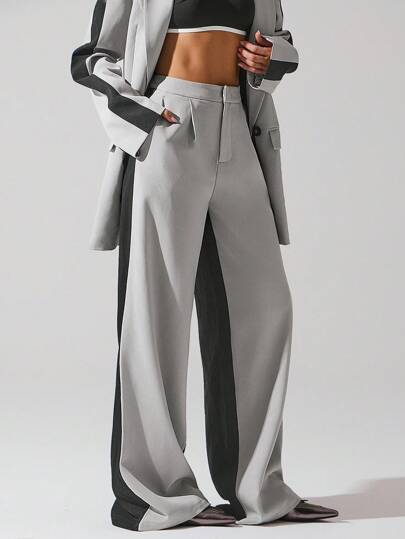 Menodora SHEIN Sport Women's Relaxed-Fit Color-Block Wide-Leg Suit Pants Light Outdoor