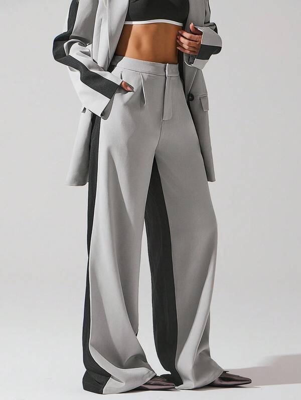 Fluxe Women's Relaxed-Fit Color-Block Wide-Leg Suit Pants Light Outdoor
