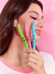 THE POWERPUFF GIRLS X SHEIN 3 件套花朵、泡泡、毛茛图案眉毛修剪器套装，配有刀片，不会划伤皮肤，适用于眉毛、面部、身体和其他部位，男女适用，泡泡、毛茛、花朵、心形、友谊