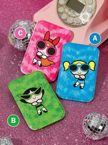 THE POWERPUFF GIRLS X SHEIN 1 件可爱花朵、泡泡、毛茛图案 PU 皮革材质可折叠高清便携式镜子，可独立支撑和手持，轻巧紧凑，方便检查化妆细节，适合旅行和通勤，适合男女，心形、泡泡、花朵、毛茛 - 彩色 - 查看 2