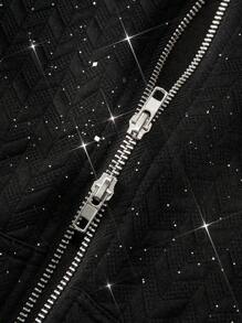 PAVTROS Manfinity Streetrush 男士街头风格流行 INS 搭配金属质感面料闪亮户外音乐节夜店男友丈夫礼物周年礼物运动衫连帽衫、水钻连帽衫、黑色拉链连帽衫、钻石连帽衫、闪光连帽衫、水钻拉链、黑色图形拉链、星星夹克、秋季 - 黑色 - 查看 3