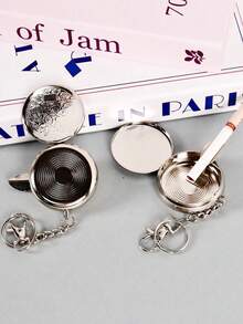 1pc Sunflower/ Wealth Blossom Portable Ashtray, Pocket Watch Style Metal Ashtray, Keychain Style Mini Ashtray