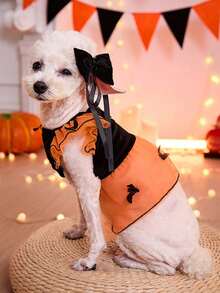 PETSIN Vestido de princesa de malla naranja con murciélago lindo y lazo a juego que se puede quitar, apto para gatos y perros, 1 pieza - Multicolor - Ver 5