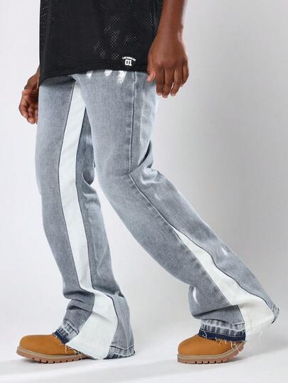 SUMWON Sidorand, slitna jeans, kontrasterande färgblock, överdimensionerade, streetwear, mode, premiumdenim, baggy, rivna byxor, vida ben, höst- och vinterkollektion