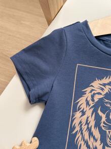 2 件套男婴可爱狮子图案短袖 T 恤和裤子套装，舒适休闲时尚服装适合春夏季室内、户外、日常穿着、运动、玩耍、派对、拍照、度假、节日 - 棕色 - 查看 5