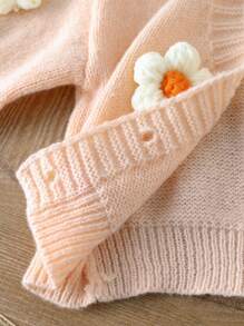 SHEIN New Fashionable Versatile Cute Floral Young Girl Cardigan Sweater With Flower Applique Fall Winter - Coral Pink - View 8