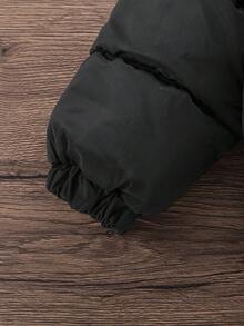 Elladie kids 女童加厚棉质羽绒服，抽绳下摆连帽棉质外套，适合秋冬季节穿着，多功能幼儿羽绒服，男童冬季外套，儿童冬季外套，黑色羽绒服，儿童男童黑色冬季外套 - 黑色 - 查看 5