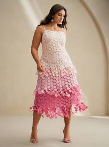 Anewsta 圆形流苏镂空刺绣高腰吊带裙，飘逸透气，女士夏季节日装 - 粉色 - 查看 4