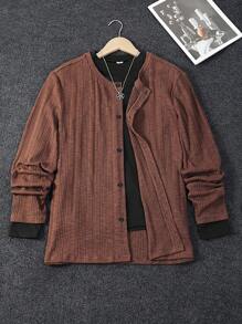 Manfinity Dauomo Men's Casual Solid Color Front Button T-Shirt, Versatile For Summer - Brown - View 1