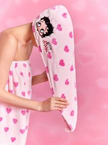 Betty Boop x SHEIN 1条贝蒂图案刺绣超强吸水干发巾，心形设计，适合所有发质和长度，吸水速干，礼品之选，派对、节日、情人节等场合的理想礼物。 - 粉色 - 查看 6