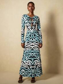 Vesra 女士几何印花长袖连衣裙 - 彩色 - 查看 5