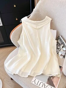 SHEIN Clasi 大码女式无袖圆领优雅飘逸背心，百搭春夏休闲装、日常装、家居装 - 杏色 - 查看 2