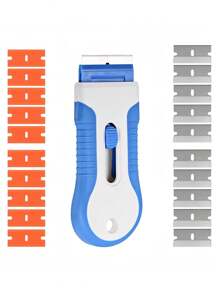 1set Razor Blade Scraper, Glass Scraper Scraping Tool With 10PCS Steel &10pcs Plastic Extra Blades For Removing Stickers, Papers, Food Residue, Paint, Glue From Oven, Window - Multicolor - View 8