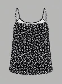 SHEIN EZwear 3 件套大码花卉印花休闲吊带背心，夏季适用，黑/白 & 蓝/白 - 彩色 - 查看 6