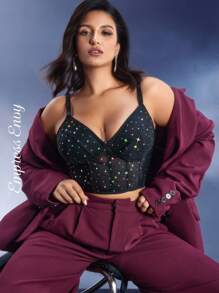 EmpressEnvy 大码黑色水钻装饰无钢圈文胸 - 黑色 - 查看 4