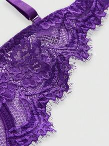 ROMWE Goth 蕾丝花卉刺绣钢圈三角杯文胸 - 紫色 - 查看 4