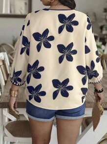 SHEIN VCAY قميص صيفي كاجوال مطبع بالأزهار رقبة على شكل حرف V للنساء