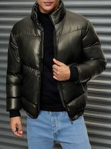 EURMUSE Men's Basic Casual Style Special Stitching Design Slim Fit Padded Coat - Army Green - View 5