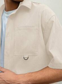 SWAVVY Áo sơ mi nam tay ngắn dệt rộng rãi, thời trang và trẻ trung, đi học - Màu be - Xem 4