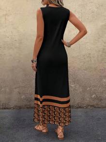 EMERY ROSE Casual Textured Round Neck Long Dress For Women, Suitable For Summer Black Summer Dress Chic Dress - Black - View 2