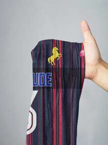 Slaydiva 女士休闲 V 领宽松 3/4 袖网眼 T 恤，条纹数字，适合夏季，适合运动游戏