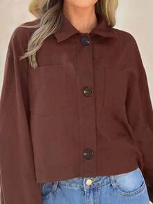 SHEIN LUNE Women Casual Fashion Versatile Commuting Minimalist Brown Button Up Shirt Christmas Business Western Wear Country Teacher In Fall/Winter - Brown - View 7