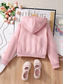 SHEIN 少女外套，纯色时尚蝴蝶结装饰卫衣，舒适加厚保暖连帽面料，袖口蝴蝶结装饰，青春活力少女风，适合返校或休闲户外穿着，秋冬季节。 - 粉色 - 查看 15
