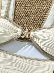 Vaytide 女士度假派对海滩专用面料细肩带露背连体泳衣夏季 - 杏色 - 查看 6