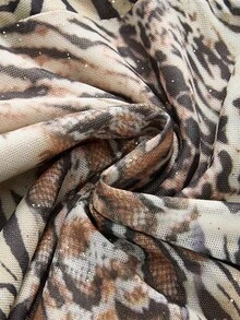 ROMWE Women's Retro Hippie Chic Music Festival Low Waist Ruffle Hem Leopard Print Chiffon Low Waist Mermaid Skirt - Multicolor - View 4