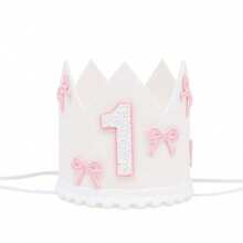 1件，半岁/1-5岁蝴蝶结生日帽装饰周岁礼物白色皇冠粉色蝴蝶结皇冠派对公主头饰照片白粉装饰生日派对帽装饰数量2/1-5亮片皇冠发饰公主生日派对节庆派对 - 彩色 - 查看 1