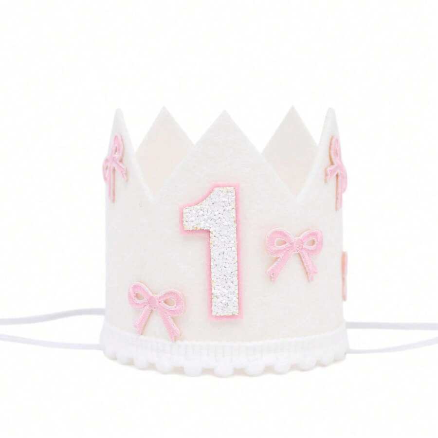 1件,半岁/1-5岁蝴蝶结生日帽装饰周岁礼物白色皇冠粉色蝴蝶结皇冠派对公主头饰照片白粉装饰生日派对帽装饰数量2/1-5亮片皇冠发饰公主生日派对节庆派对 - 彩色 - 查看 1
